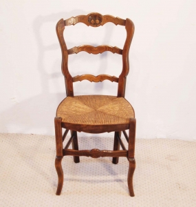 French antique beech chairs with coquille carving front elevation