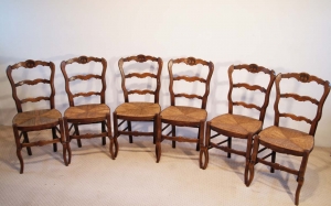 French antique beech chairs with coquille carving set of 6