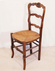 French antique beech chairs with coquille carving side elevation