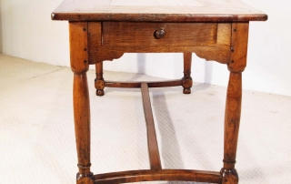 French Antique Cherry Farmhouse Table with Crinoline Stretchers C 1790, end elevation