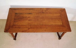 French antique cherry farmhouse table with crinolin stretchers top