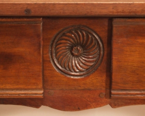French antique walnut 2 drawer server desk centre carving