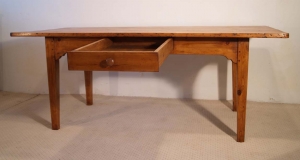 French vintage pine farmhouse kitchen table deep drawer