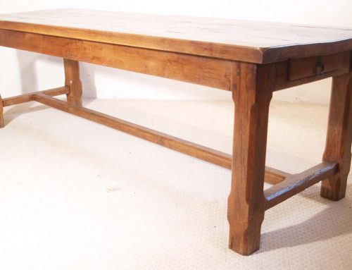 Vintage Oak Refectory Table with H stretchers and drawer.