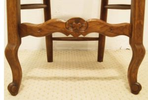6 French vintage oak carved chairs with rush seats carved stretcher