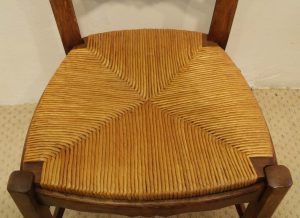 6 French vintage oak carved chairs with rush seats seat