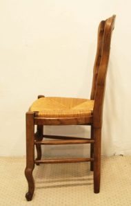 6 French vintage oak carved chairs with rush seats side