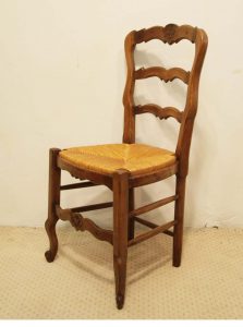6 French vintage oak carved chairs with rush seats side elvation