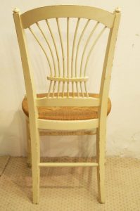 8 french vintage painted rush seat chairs back