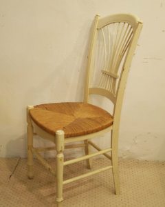 8 french vintage painted rush seat chairs side