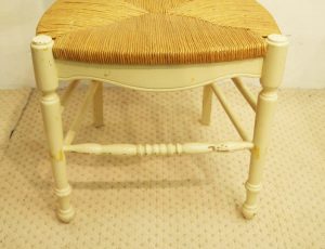 8 french vintage painted rush seat chairs turned legs and stretcher 1