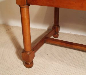Antique French cherry refectory table H stretchers