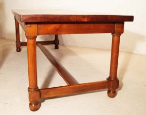 Antique French cherry refectory table with H stretchers end 1