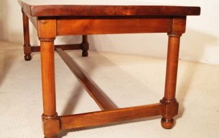Antique French cherry refectory table with H stretchers end 2