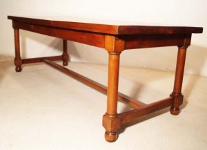 Antique French cherry refectory table with H stretchers side 1