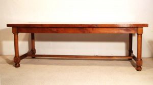 Antique French cherry refectory table with H stretchers stretchers 1
