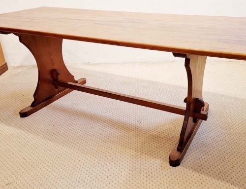 Vintage Pitch pine farmhouse table with trestle ends 3 plank top