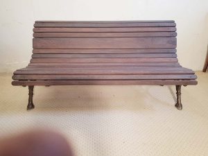 Cast iron bench C1780 with smoked oak slatsfront 1